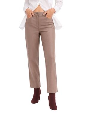 Reitmans Buttery Soft Brown Taupe Faux Leather Straight Leg Pants – Size 10 EUC